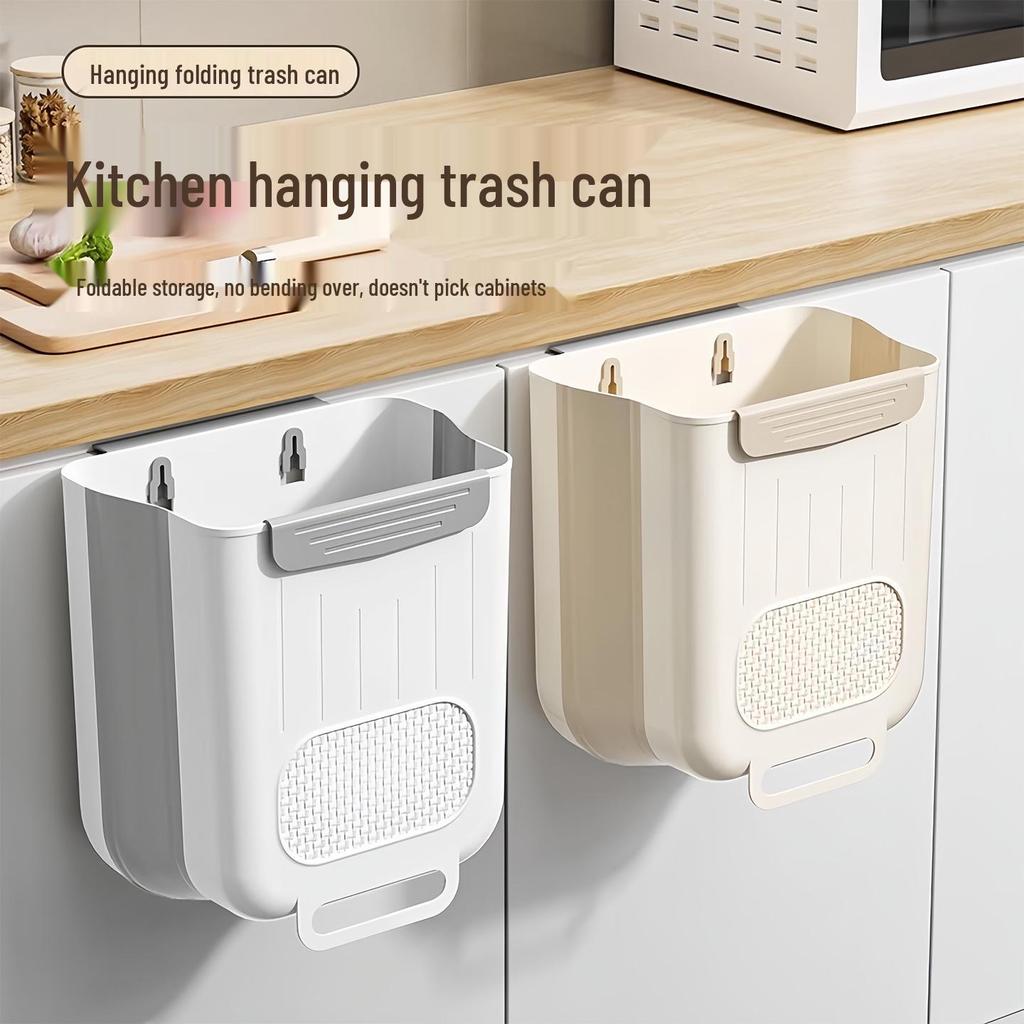Foldable Hanging Kitchen Trash Can for Food Waste and Bathroom Storage