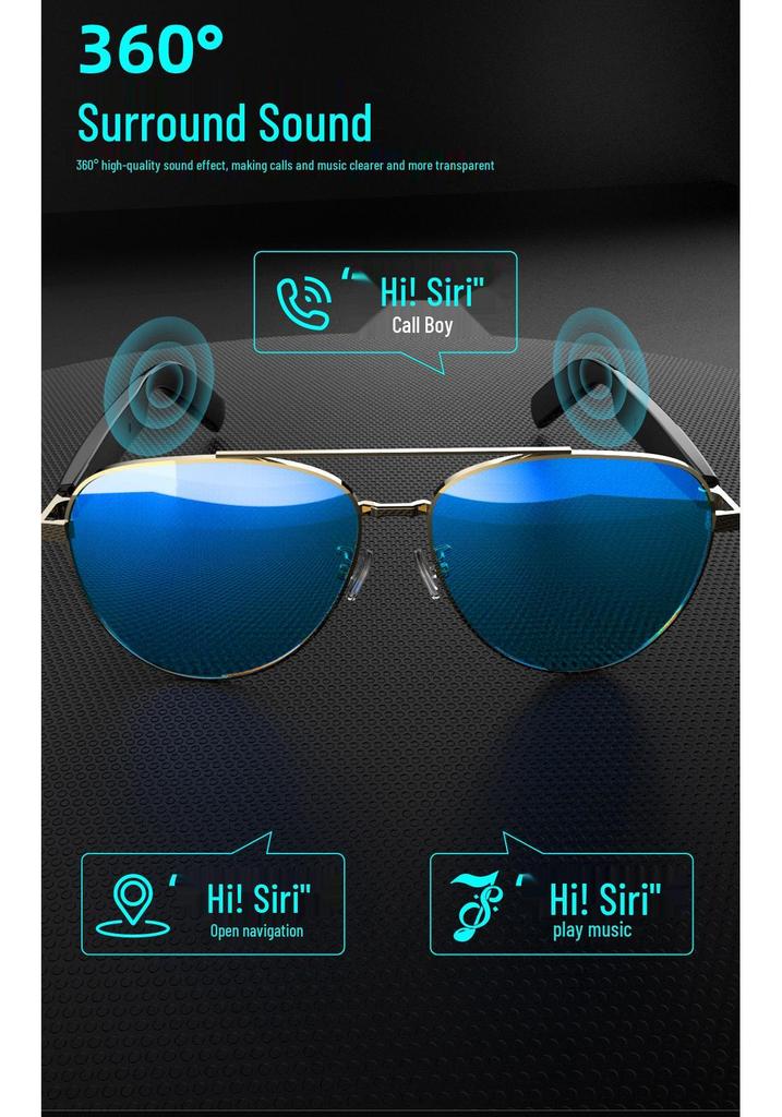 Óculos de Sol de Áudio Bluetooth Inteligentes Unissex com Bateria de Ultra Longa Duração e Bloqueio de Luz Azul