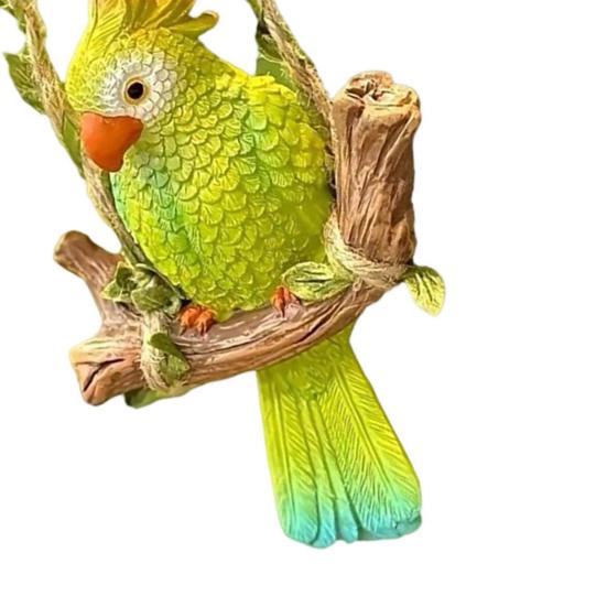 Resin Parrot Swing Figurine Outdoor Hanging Animal Sculpture Tropical Bird Swing Statue for Patio