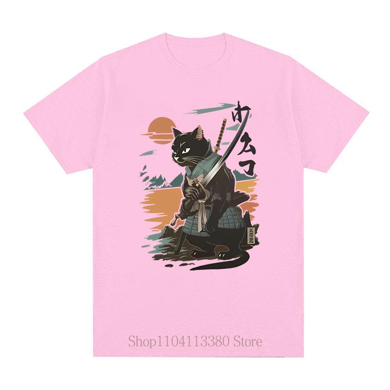 Samurai Cat Graphic Print TShirt for Women Unisex Summer Casual Fashion Loose Streetwear YK Tops Crew Neck Short Sleeve Tshirts