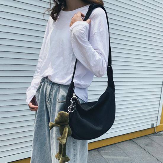 Women Crossbody Bag Canvas Large Capacity Portable Solid Color Female Single Shoulder Messenger Bag Shopping Use