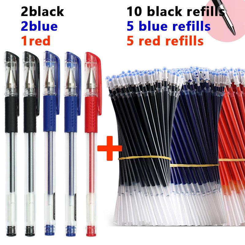 25 Pcs/Set Gel Pens Refills Ballpoint Pen 0.5mm Office Bullet Tip Black/Blue/Red Ink School Stationery Writing Supplies
