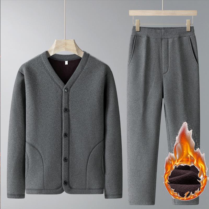 

Men s Autumn Winter Solid Button Long Sleeve Cardigan Jacket Elastic High Waist Fashion Casual Pants Suit 5XL світло-сірий колір
