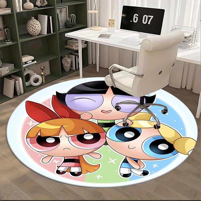 Powerpuff Girls Stuhlunterlage Runder Teppich Büroteppich, Rutschfest, Geeignet für Wohnzimmer, Schlafzimmer,Dekor1205770a