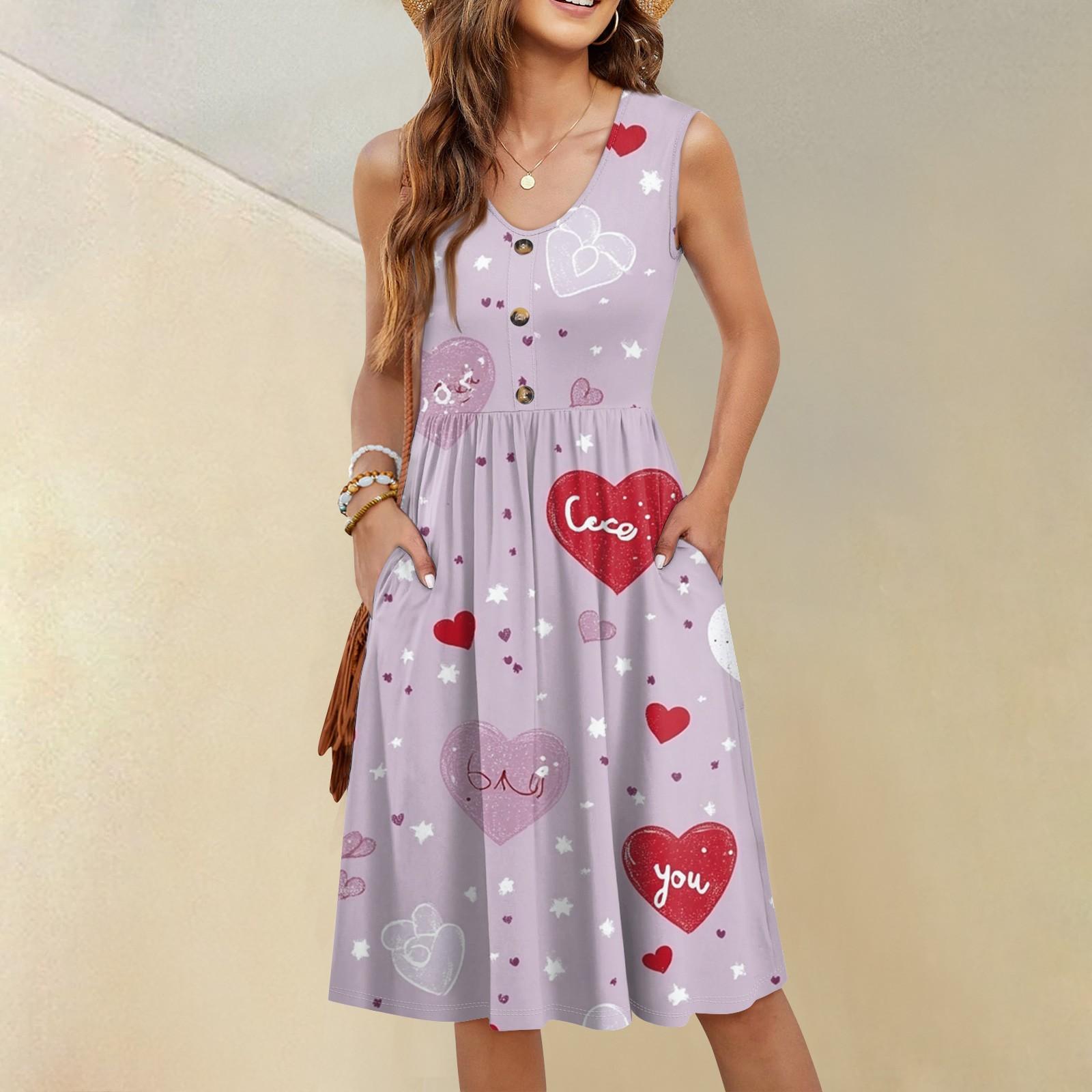 

Женское повседневное модное сексуальное платье-туника без рукавов с V-образным вырезом и пуговицами на День святого Валентина XL