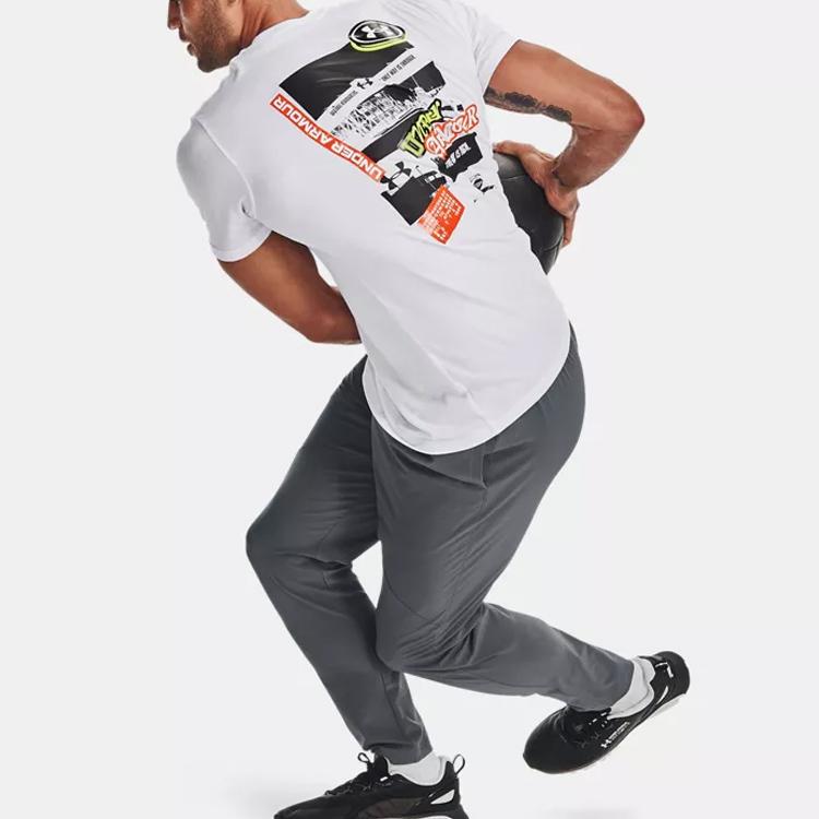 Under Armour Printed Training Loose Comfortable Crew Neck Straight Cut Short Sleeve T-Shirt Men Tops White 1366449-100