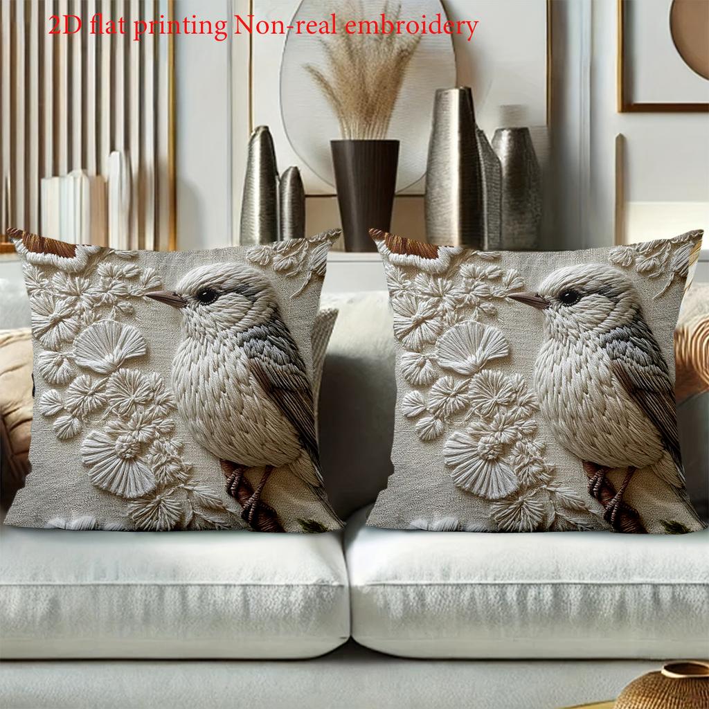 1 Pillowcase 2D Flat Printed Embroidered Bird Pattern Decorative Pillow Polyester Pillowcase Sofa Cushion Cover