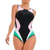 Women's Sleeveless Conservative One-piece Sexy Backless Color Matching Wetsuit With Breast Pad Swimsuit