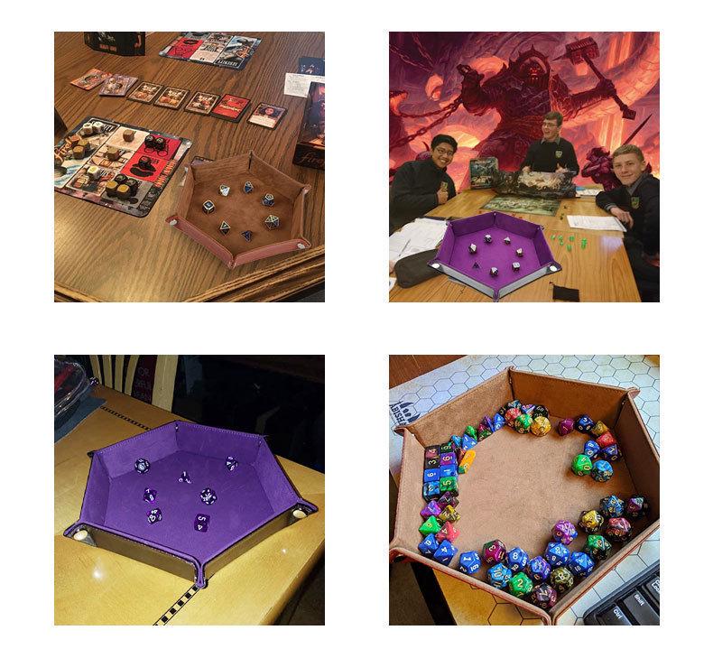 Hexagonal PU Leather Dice Tray - Board Game Accessories & Sundries Storage Box