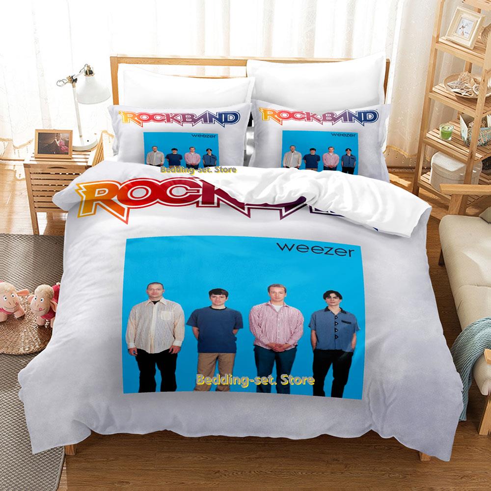 Hip Hop Weezer Band Bettwäsche Set Cartoon Anime Dreiteiliges Set Erwachsener Kind Schlafzimmer Dreiteilige Anzüge 3D Kawaii Sommerdecke
