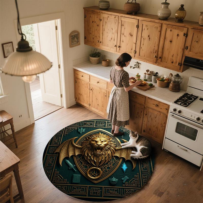 Relief Lion,Round Area Rug,Carpet Rug for Living Room Bedroom Sofa Playroom Decor,Non-slip Floor Mat