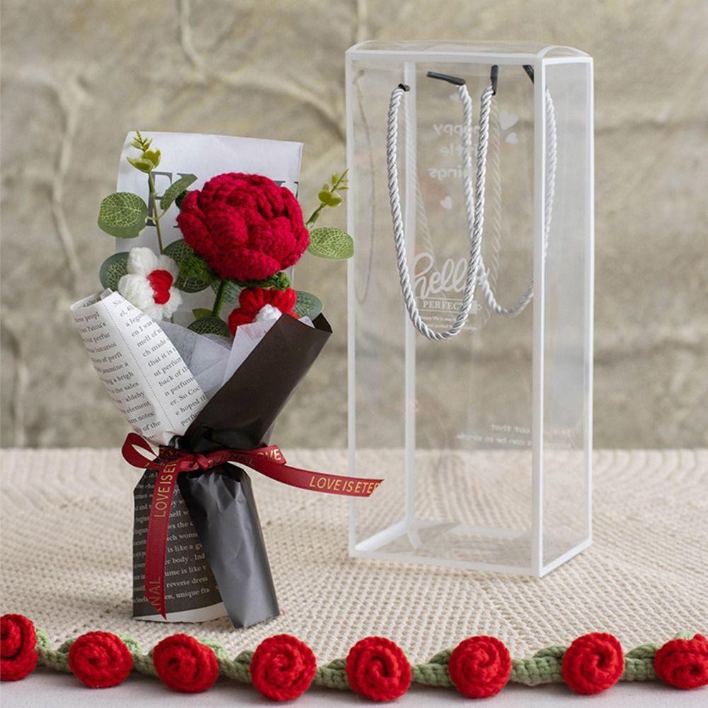 Photography Props Crochet Flowers Bouquet Knitted Eternal Simulated Flowers  Valentine'S Day