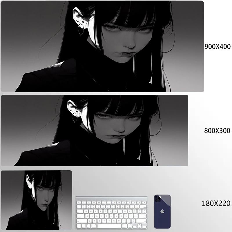 Gaming Mouse Pad HD Print Dark Girl Large Mousepad XXL Rubber Desk Mat for Gamer Desktop Decoration Lock Edge Cool  Mause Mats