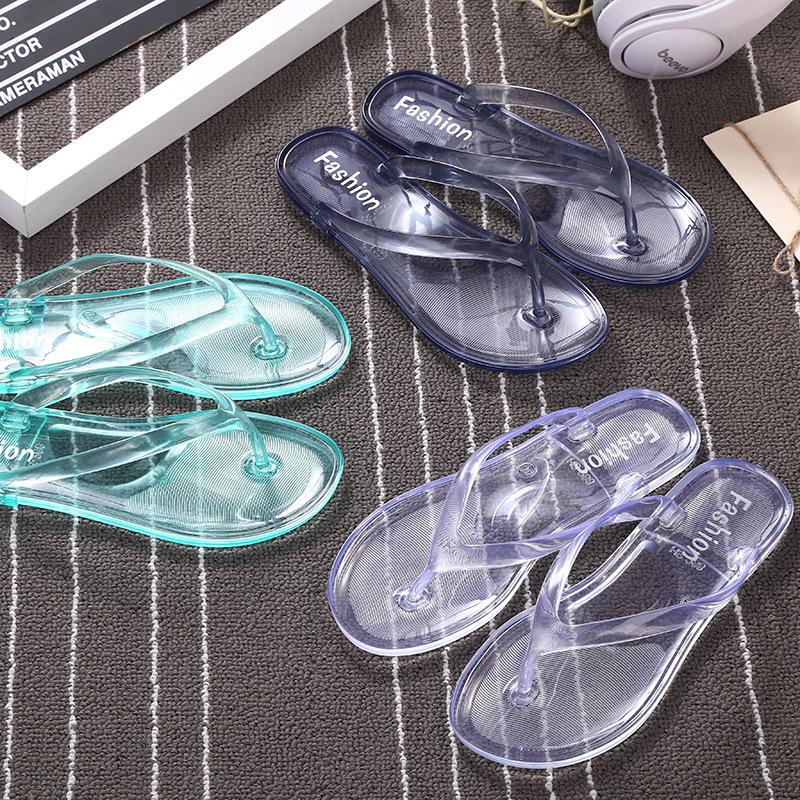 Crystal Jelly Transparent Cool Slippers Female Summer Student Korean Version of Fashion Trend Outer Wear Pinch Foot Flip-flops Flat Bottom