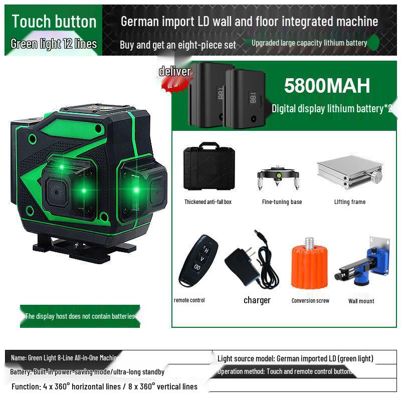 High Precision Green Infrared Laser Level - 12/16 Lines, Automatic Leveling for Walls & Floors