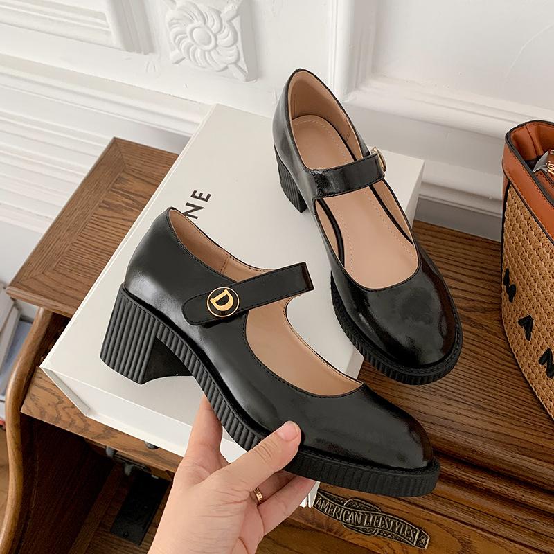 Buy Leather Chunky Mary Jane Shoes For 