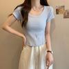 scheming U-neck short-sleeved T-shirt women's summer new design sense line decoration slim-fitting and thin bottoming shirt