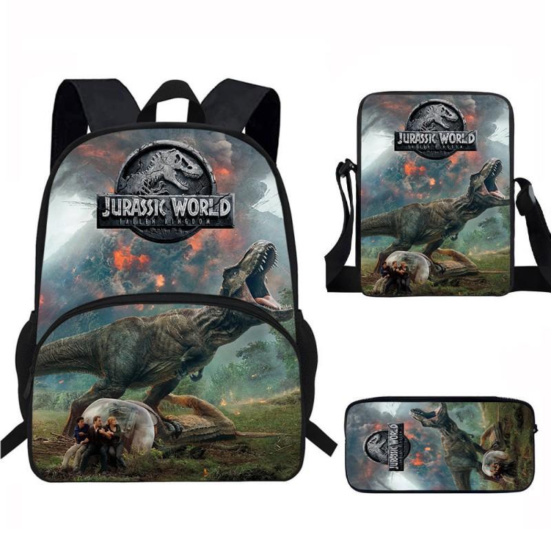 Kids Dinosaur Backpack Set Elementary School Oxford Fabric Ergonomic Back Support Breathable Lightweight 3-Piece Kit