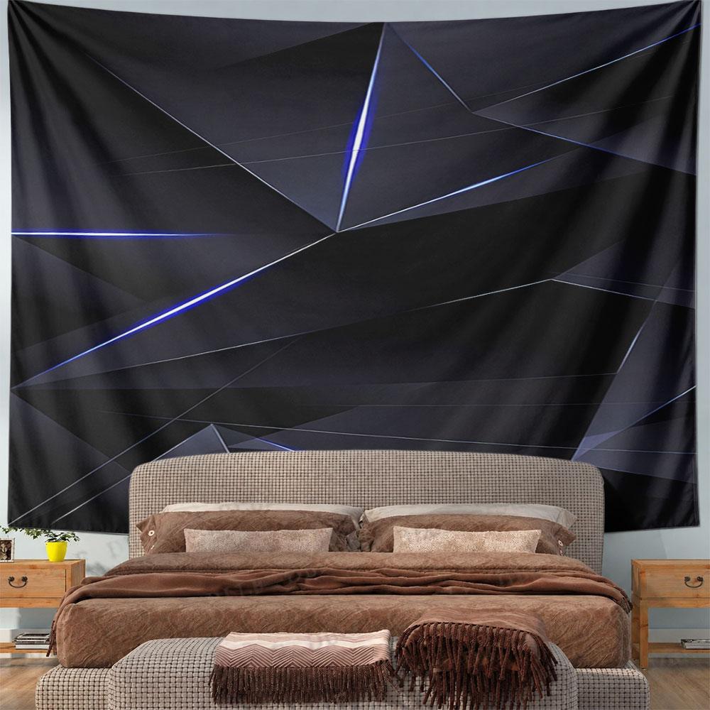 Geometric Black and Blue Abstract Design Pattern Wall Hanging Tapestry Decorative Tapestry Home Decor for Bedroom and Living Room