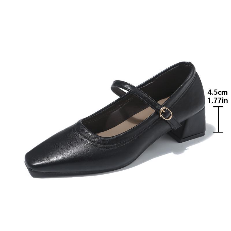 Designer Square Toe Women Mary Jane Shoes 2026 New Spring Shoes Ladies Elegant Buckle Strap Thick Heel Party Dress Pumps