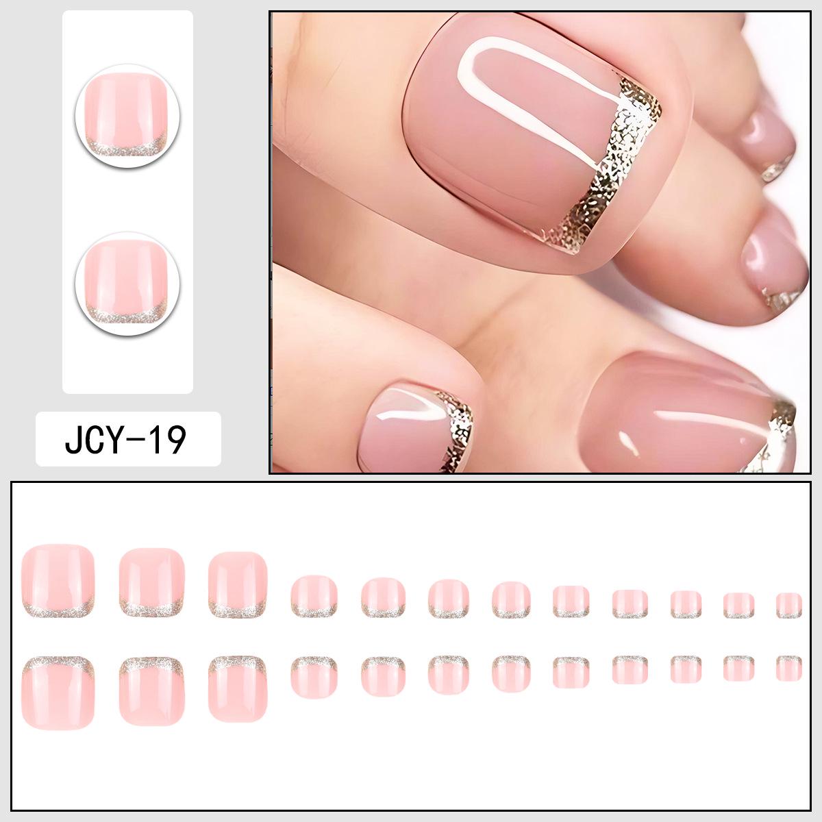 Nude Pink Silver Glitter French Pedicure Stickers - 24-Piece Luxury Wearable Nail Set Glue Type