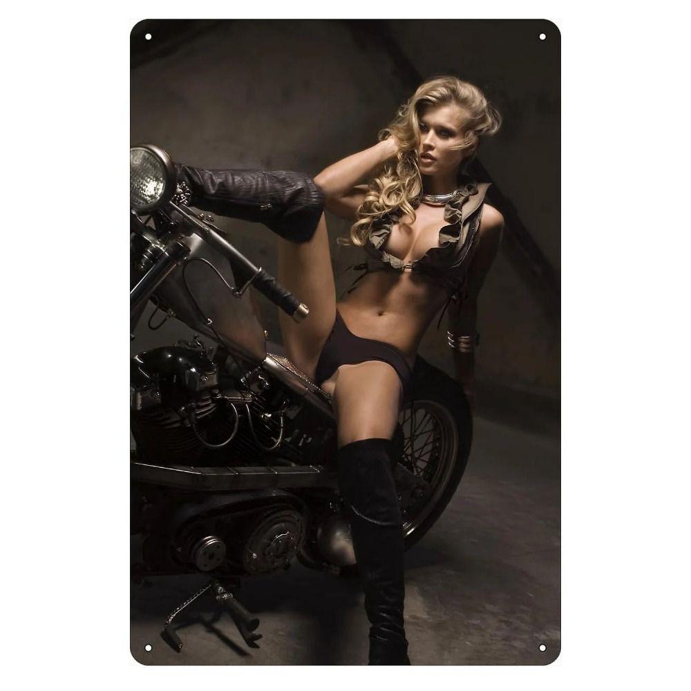 Retro Motorcycles & Beautiful Women Metal Tin Signs for Bar Cafe Living Room Walls