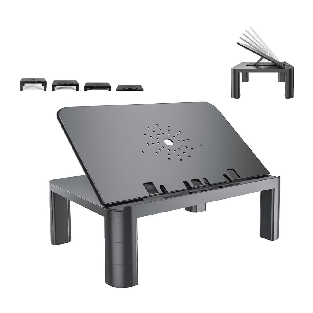 MR04 Desktop Monitor Stand with Adjustable Angle and for Improves 40cm Wide x 28cm Deep x Compatible with and PCs E-WIN Height, Black, Laptops,