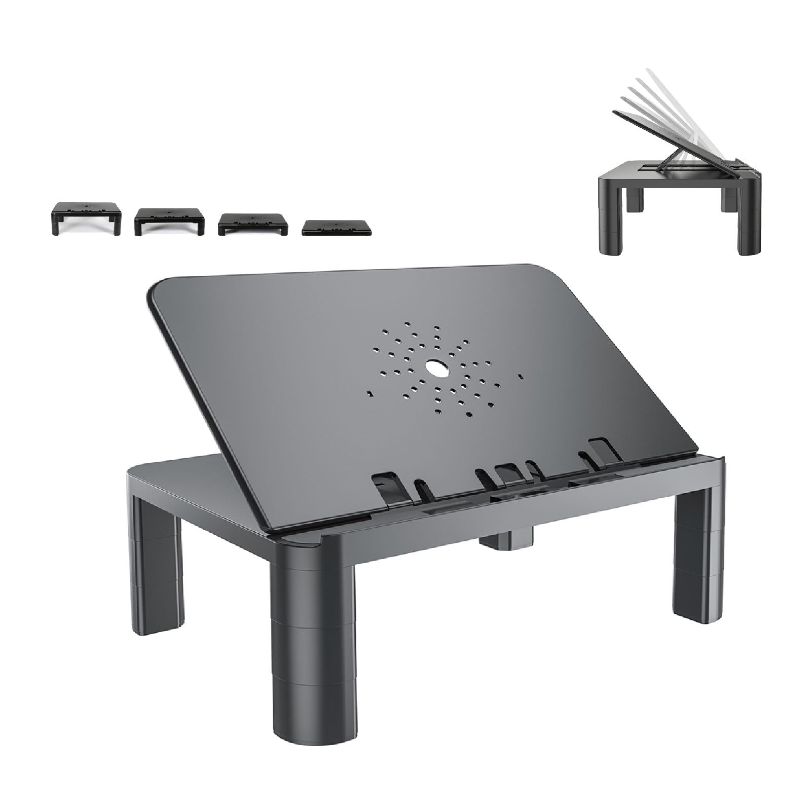 

MR04 Desktop Monitor Stand with Adjustable Angle and for Improves 40cm Wide x 28cm Deep x Compatible with and PCs E-WIN Height, Black, Laptops,