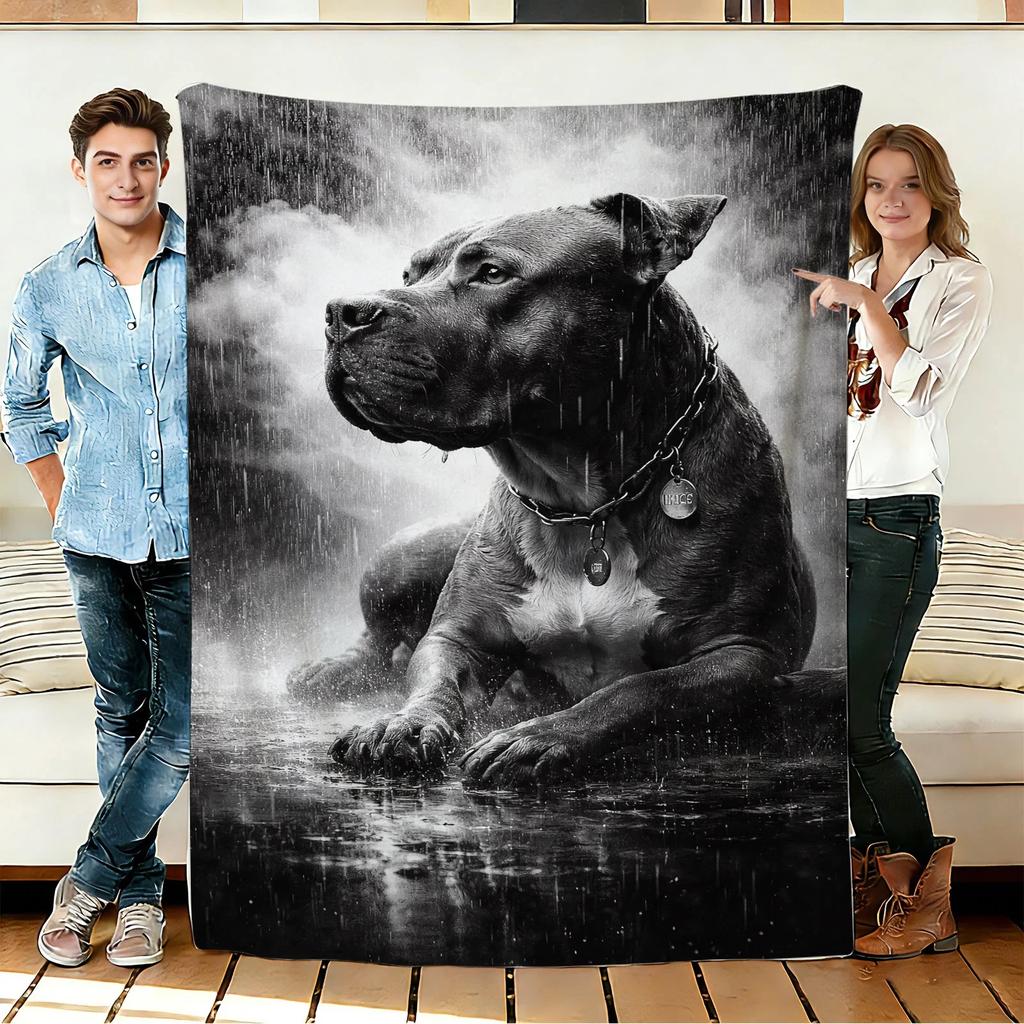 Black Pitbull in Rain Flannel Blanket Soft Cozy Throws Napping Travel Use
