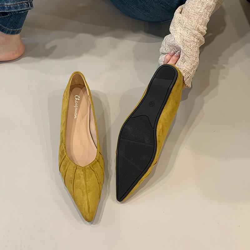 Fashion Female Low Heel Footwear Pumps Ladies Shallow Shoes Fashion Flock Pointed Toe Elegant Women Heeled Slides Shoes