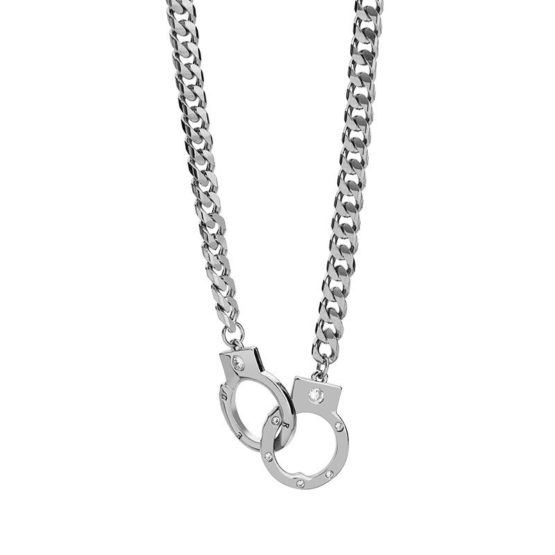 Handcuffs Trendy and Cool Style Thick Chain Clavicle Chain Style Hip Hop with Pendant Necklace