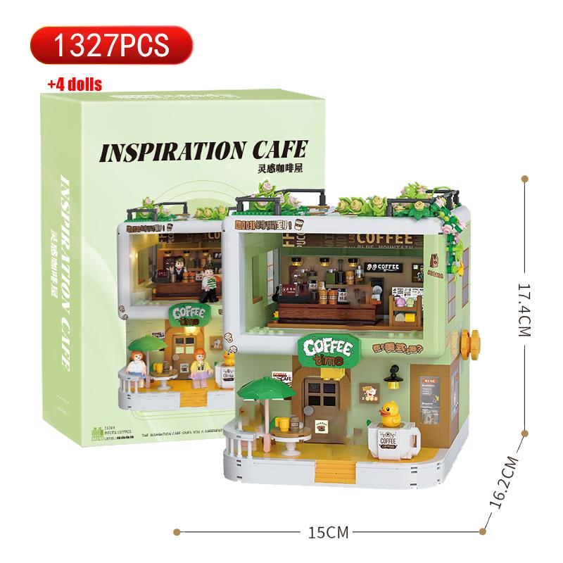 Mini City Street View Coffee House Building Blocks Creative Architectural Model Character Toy Set Friends Children Birthday Gift