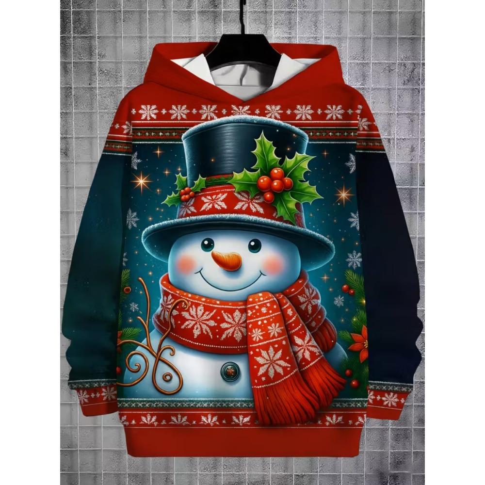 2026 Merry Christmas Sweatshirts Pullover Children's Hoodie Cartoon Santa Claus Graphic Hoody Snowman Sweatshirts Unisex Top