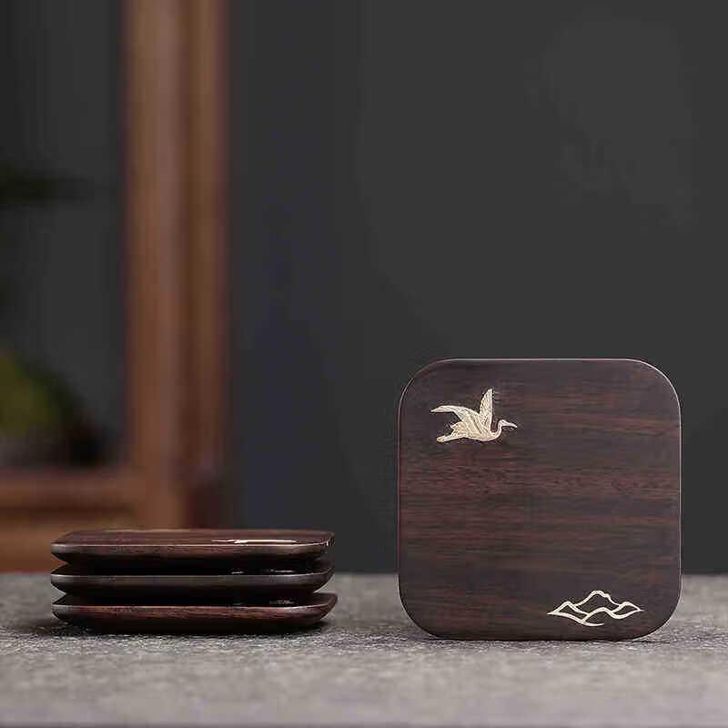 Handun Cloud Crane Inlaid Walnut & Bamboo Tea Tray