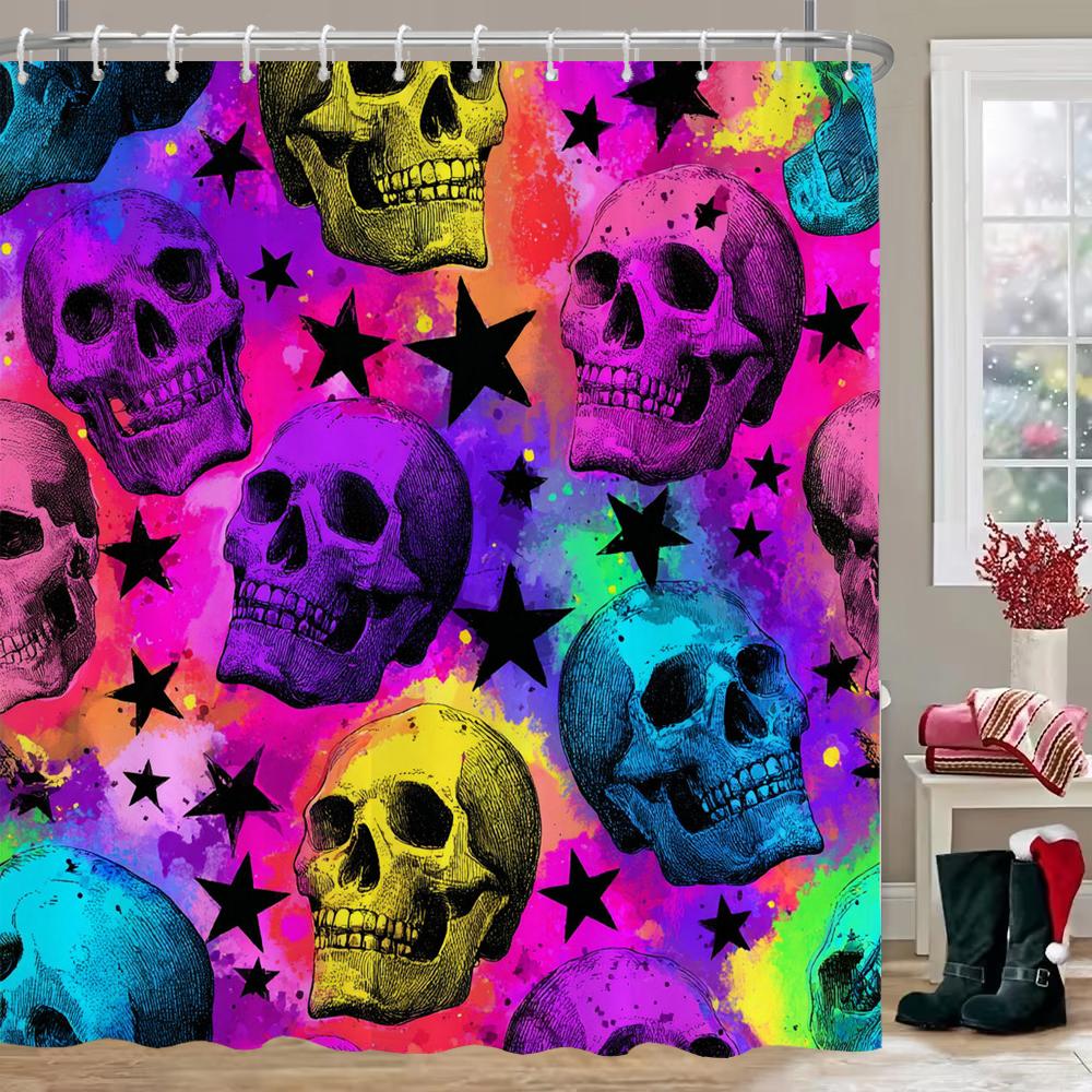 

Halloween Shower Curtain Horrible Skull Bathroom Curtain With Hooks Printed Home Decor Curtain W60H190(CM)-1 Pcs