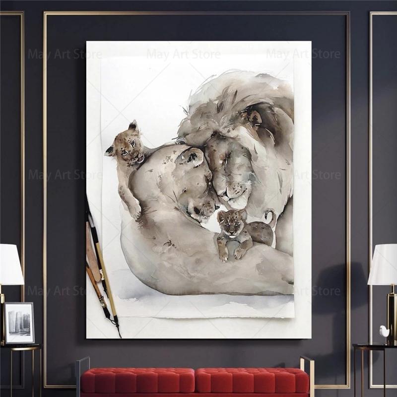 

Современные животные любящий лев семья холст картины плакаты печатает настенные художественные картины для гостиной украшения стены дома Cuadros 21x30 No Frame