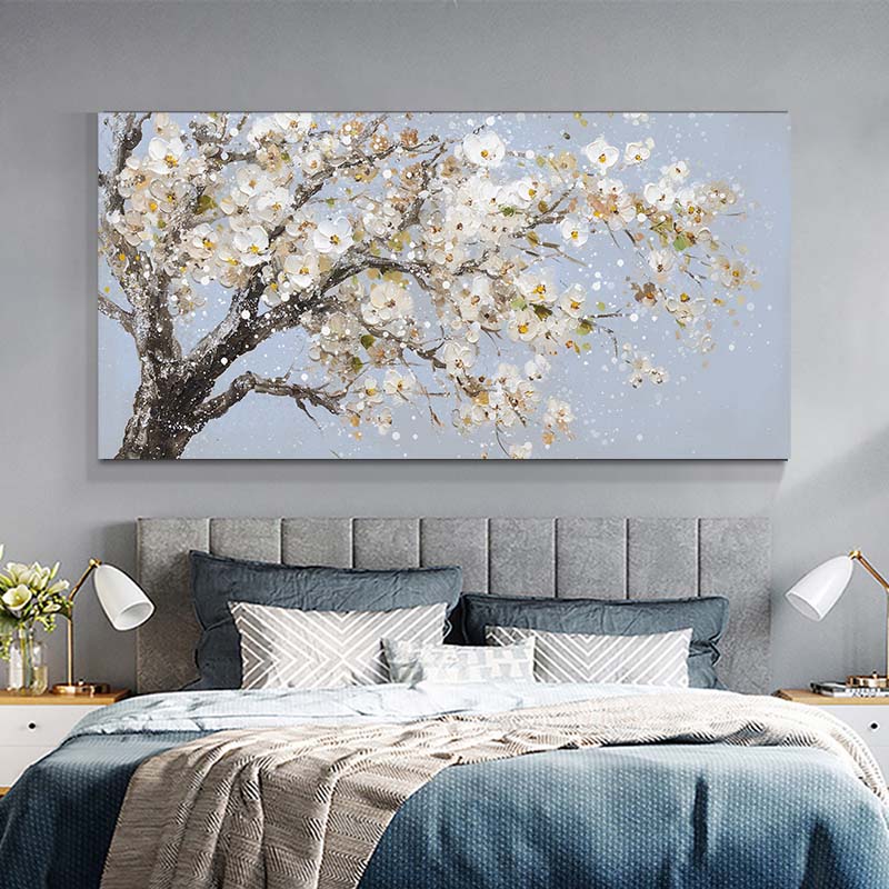 Abstract Blooming White Flowers Tree Painting Print On Canvas Still Life Frameless Artworks Wall Art Poster Living Room Bedroom