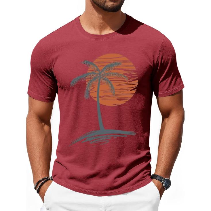 Runcati Mens Short Sleeve T-Shirts Graphic Crew Neck Shirt Printed Tees | Casual, Summer Beach, Sunset Palm Tree, Vintage Hawaiian Tees
