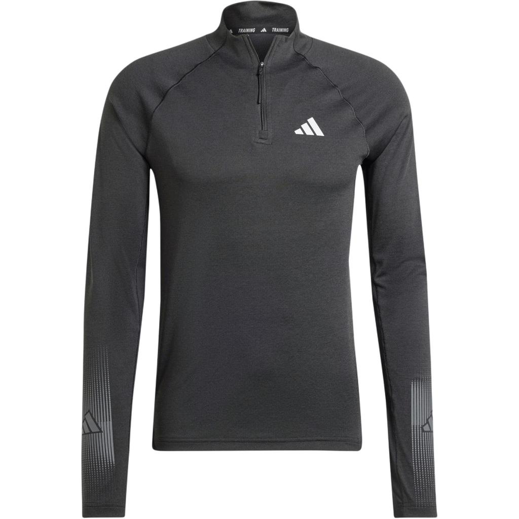 Adidas Gym AEROREADY Brandlove 1/4-Zip Shirt Solid Color Casual Sports Fashion Long Sleeve T-Shirt Men Tops Black IN5577
