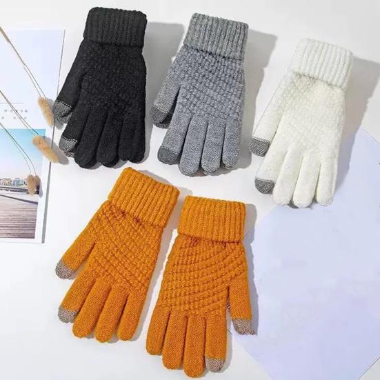 Gestrickte Touchscreen-Handschuhe Einfarbig Dehnbar Warme Handschuhe mit Rippbündchen Unisex Verdickte Winterstrickhandschuhe