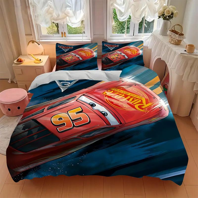 3pcs Lightning McQueen 1 Cover+2 Pillowcases, Pillow Inserts Not Included, Machine Washable, All-Season Use, Teen and Adult Rooms114