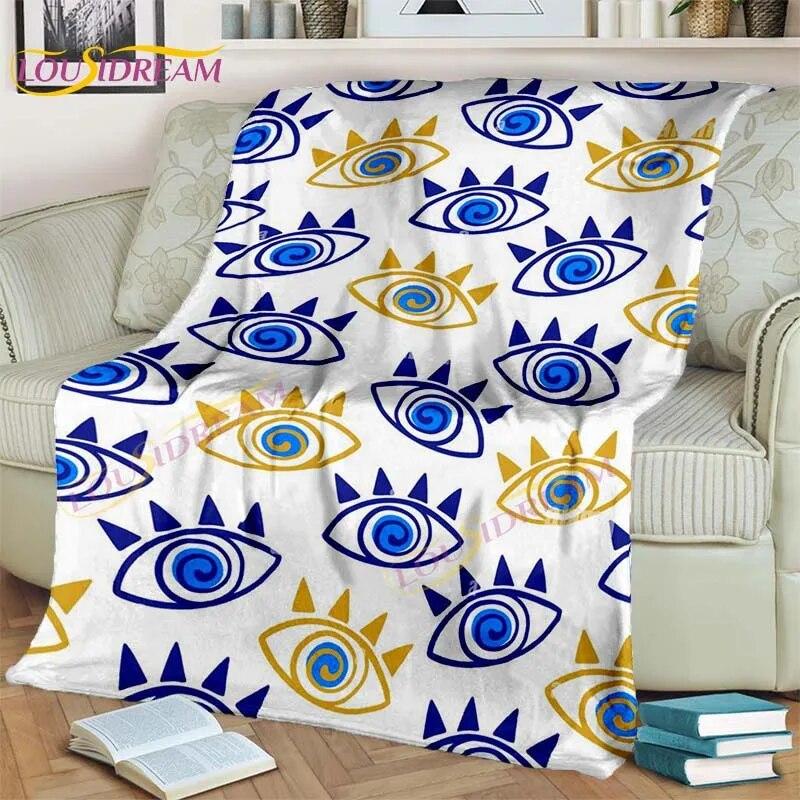 Bule Evil Eye Blanket Hamsa Hand Psychedelic Blanket for Travel Bedding Chair Adult Lightweight Bohemian Style Blanket Tapestry