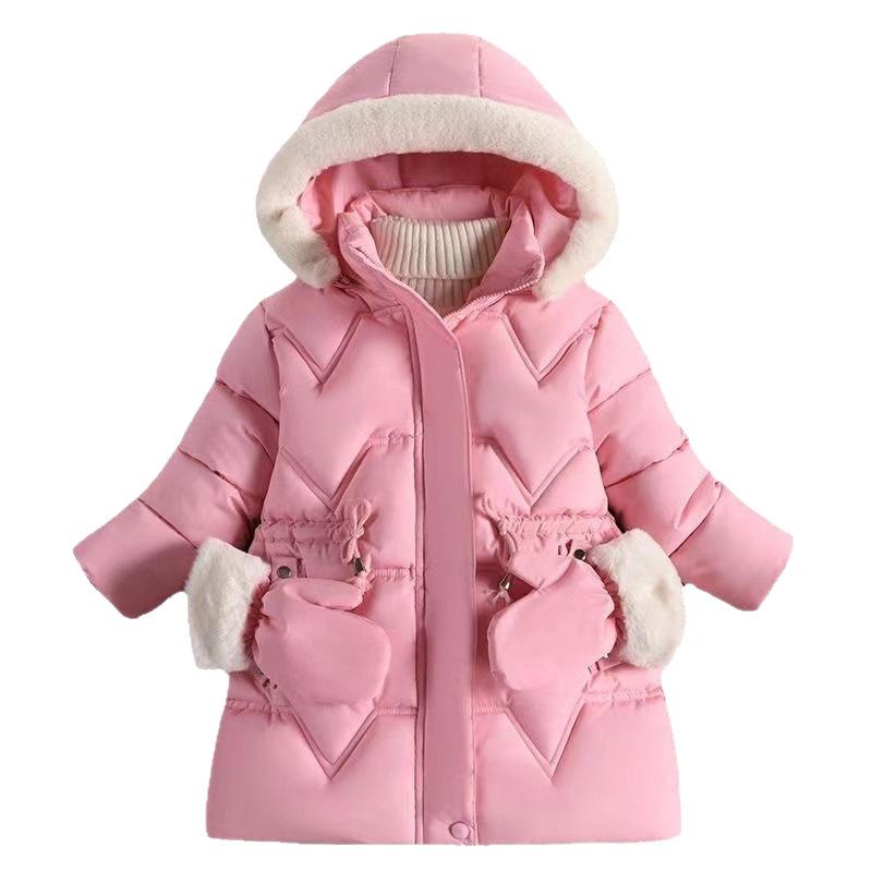 Children's Cotton Jacket for Girls, Mid-Length, Fleece-Lined, Thickened, Stylish Winter Coat for Young Girls, Fashionable Cotton Clothing for Little