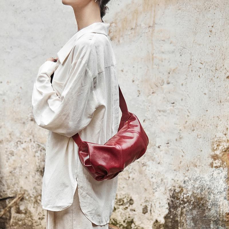 2025 New Fashion Design Genuine Leather Dumpling Bag Versatile Lazy Style Commuter Crossbody Bag for Women