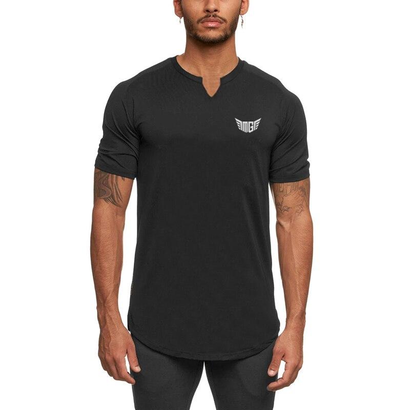 Muscleguys Men's Body-building Short Sleeved T-shirt Slim Fitting Breathable Sweat Absorbing Fitness Suit Sports Casual Tops