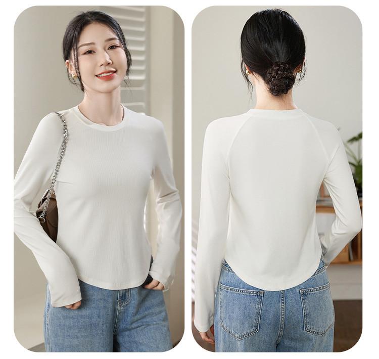 Autumn and winter women's base shirt with raglan sleeves, round neck long sleeves, irregular hem for slimming and slimming, basic versatile top
