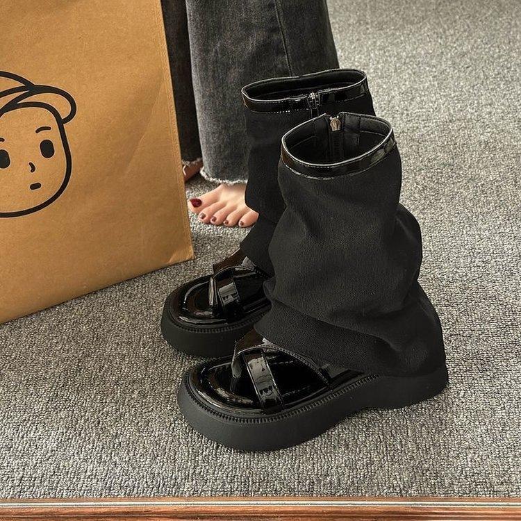 Niche thick-soled heightening niche Roman shoes 2025 summer new sandals women's toes retro cool boots short boots pant boots