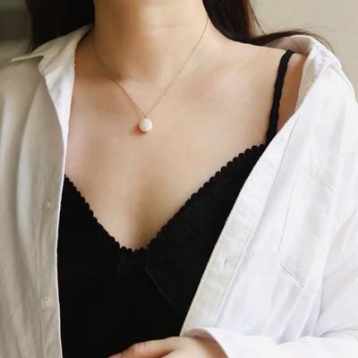 Summer New Product Versatile Natural Freshwater Pearl Flat Round Pearl Collarbone Chain Super Fairy Temperament Simple and Beautiful Style Necklace