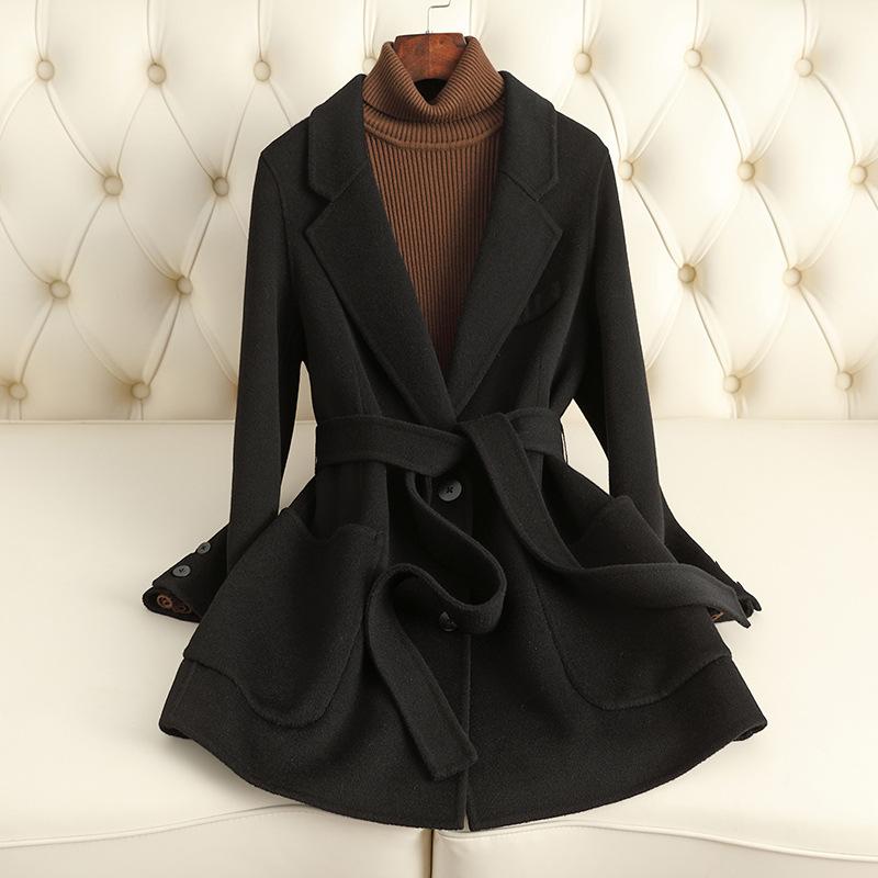 

New wool coat short fashion high-end loose design double-sided woolen coat women S（90~105） чорний