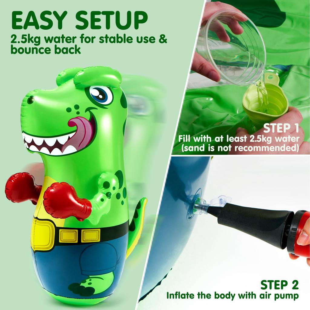 Joyfy 47-Inch Inflatable T-Rex Dinosaur Punching Bag for Kids Gift with Bounce-Back Action and Punching Toy